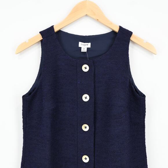 NWT J.Crew Factory Sleeveless Tweed Gold Button Shift Dress Navy Blue Size 0 - Picture 4 of 8